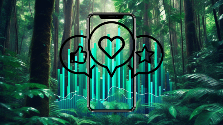 image representing social media in 2025 with a phone in the jungle
